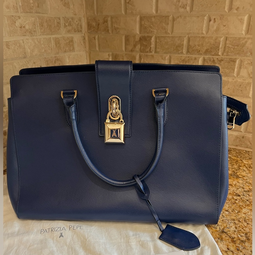 Patrizia Pepe Navy Blue Leather Tote Bag never worn 
With dust bag